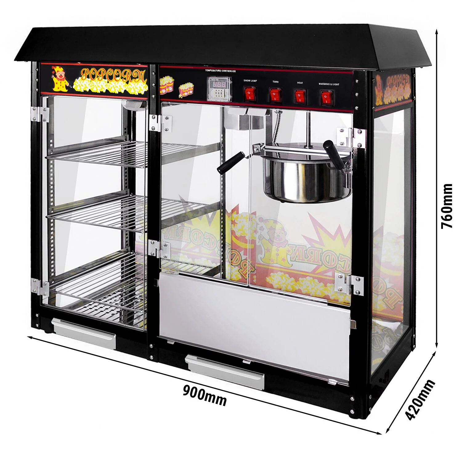 Popcornmaskin - 1,70 kW - 5 kg/time - med 1 kjele - svart