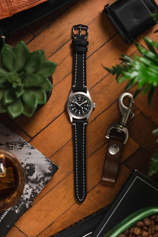 Hirsch LIBERTY Leather Watch Strap in BLACK