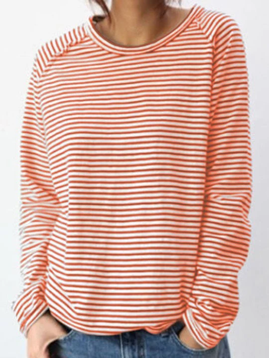 Gestreiftes Longsleeve Damen | Bequemes Langarmshirt mit Rundhals | Locker sitzendes Sweatshirt im maritimen Streifen-Look
