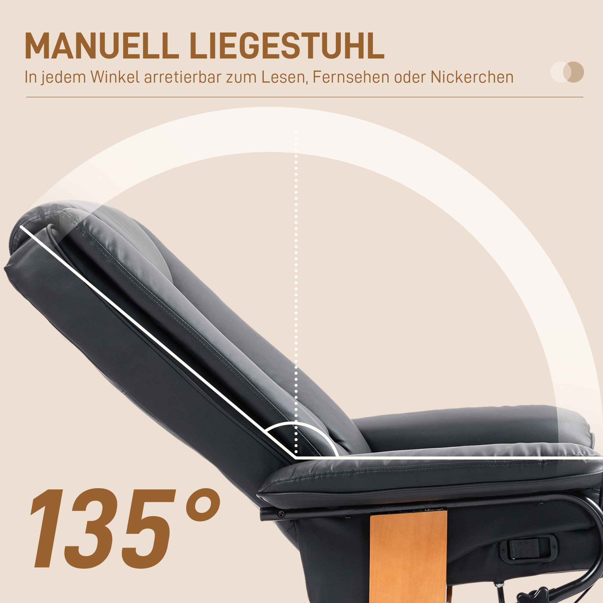Relaxstoel met Ligfunctie, Draaibaar, tot 150 kg, Kunstlederbekleding, Stalen Frame, Zwart