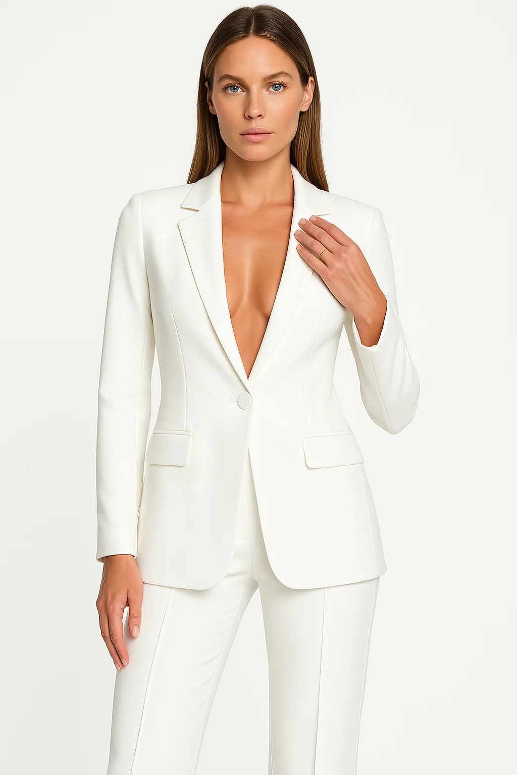 Eleganter Damen-Hosenanzug mit tiefem Ausschnitt �C Blazer & Hose mit geradem Bein