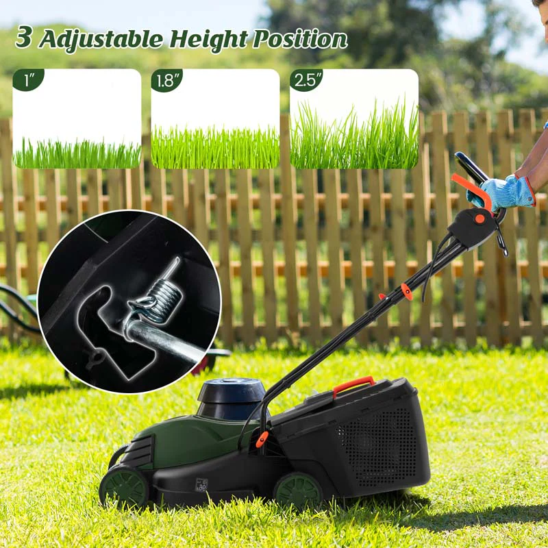 Eletriclife 10 AMP 13 Inch Electric Corded Lawn Mower with Collection Box