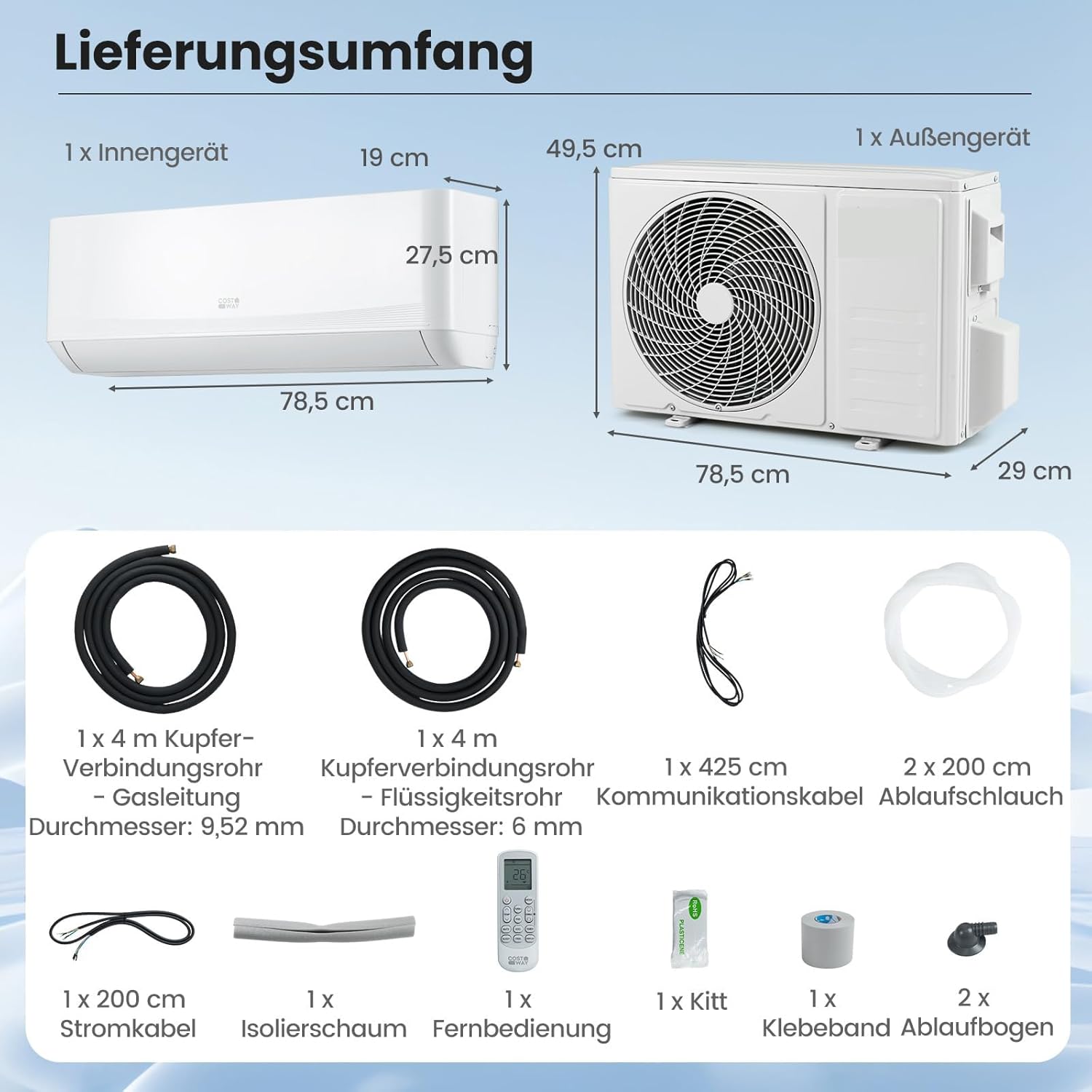 RELAX4LIFE Split Klimaanlage 12000BTU, Klimageräte mit Heizfunktion, Klima Splitgerät Kältemittel R32, Inverter-Technologie, Air Conditioner Inkl. Montagematerial, sehr leise