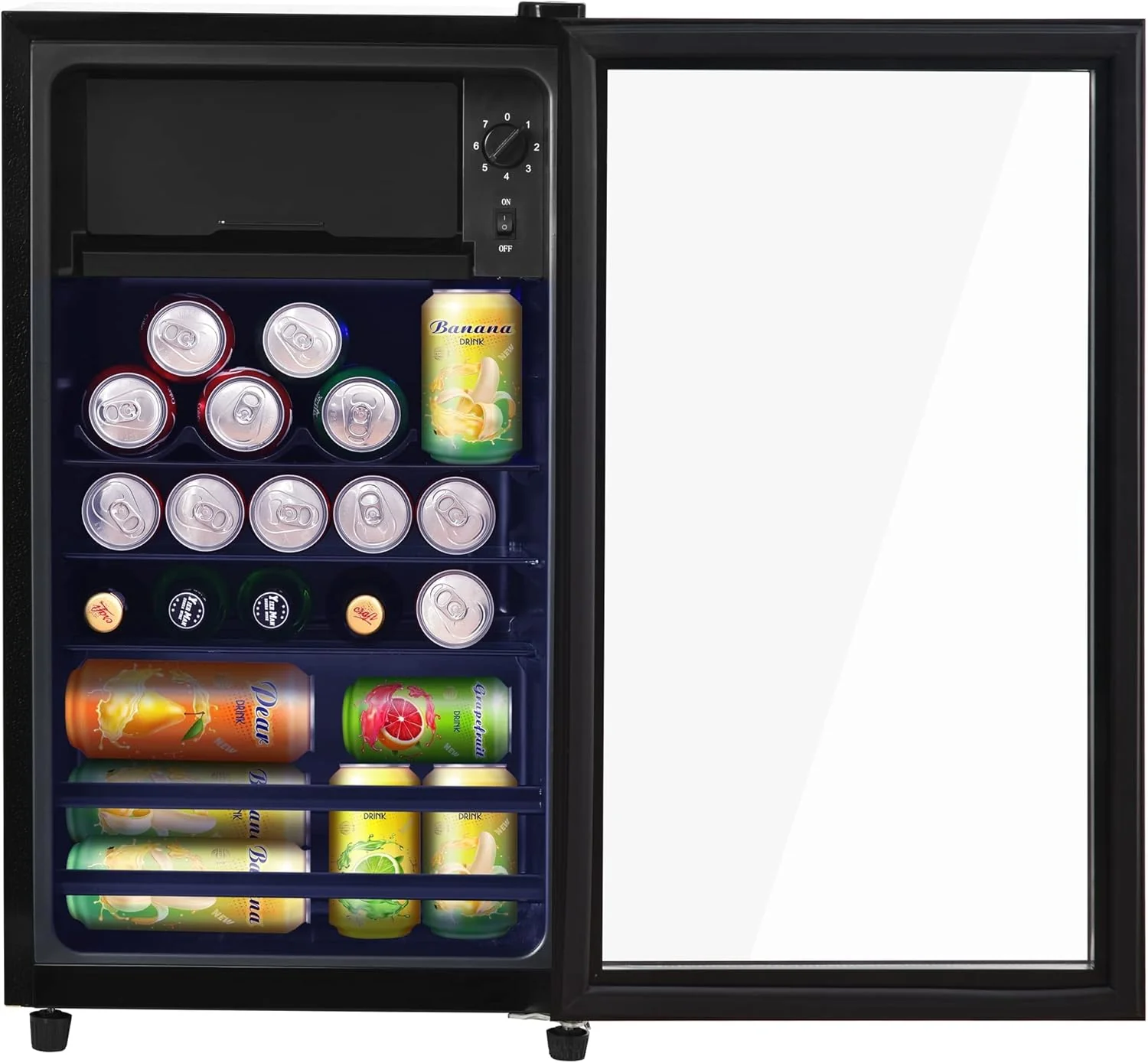 Merax Koelkast 128L, Vrijstaande Drankkoeler met 120L Koelruimte + 8L Vriezer, met LED Binnenverlichting en Verstelbare Legplanken, Superstil voor Restaurant, Bar, Drankjes en Bier
