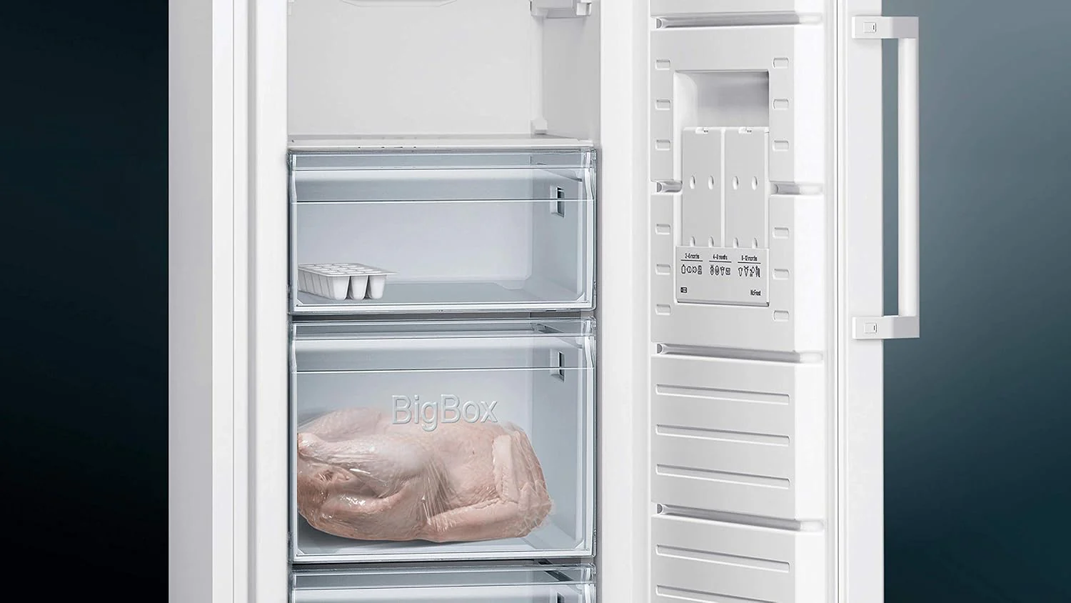 Siemens GS58NDWDP, iQ500 Vrijstaande diepvriezer, 191 x 70 cm, 366 L, noFrost, bigBox, LED-binnenverlichting, superVriezen, varioZone voor flexibele vriesruimte, freshSense