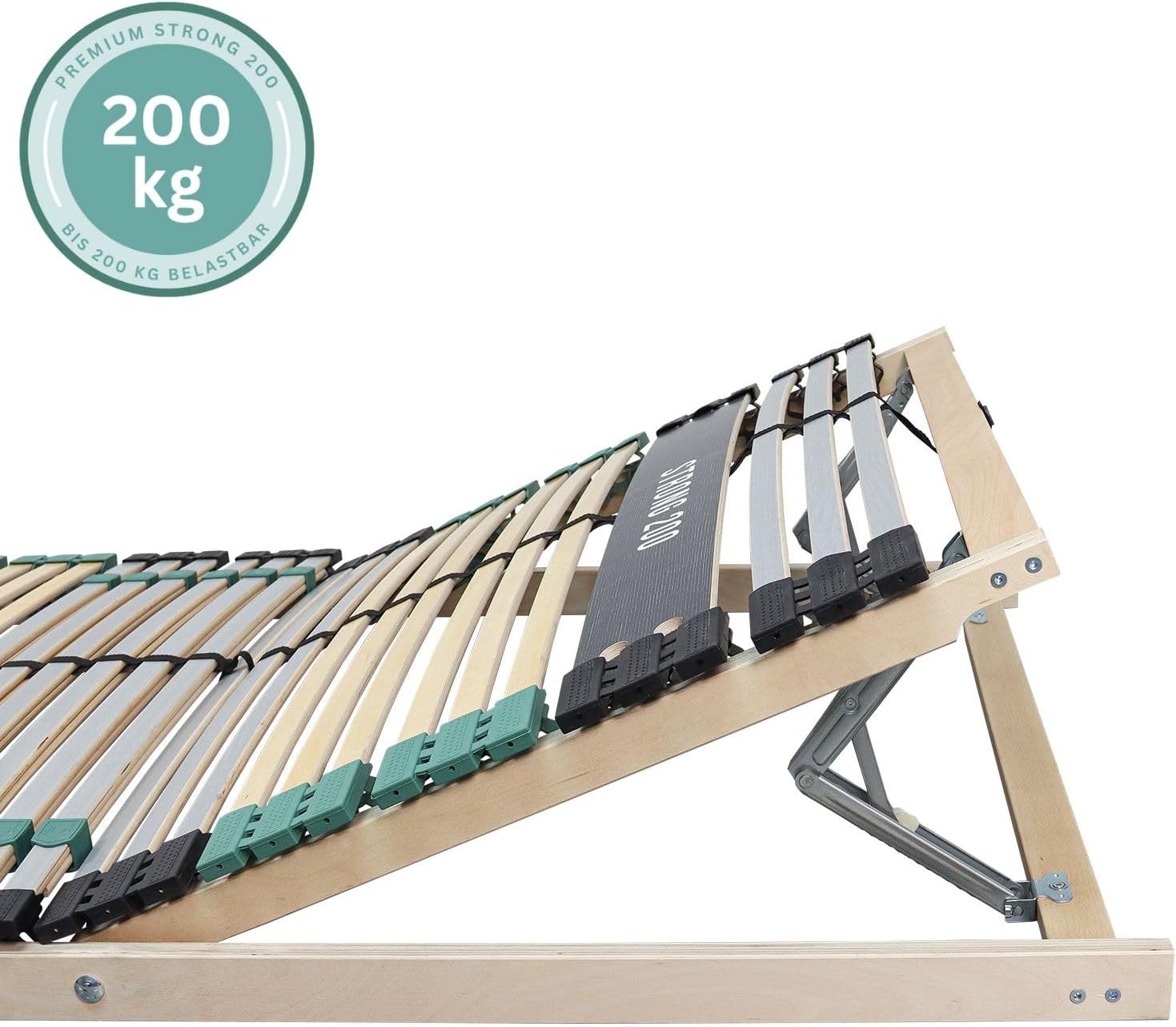 Lattenrost 100x200 Premium Strong bis 200Kg, Kopfteil verstellbar, 7-Zonen-Lattenrost mit 42 Latten, Made in Germany, extra stabil aus Buchenholz
