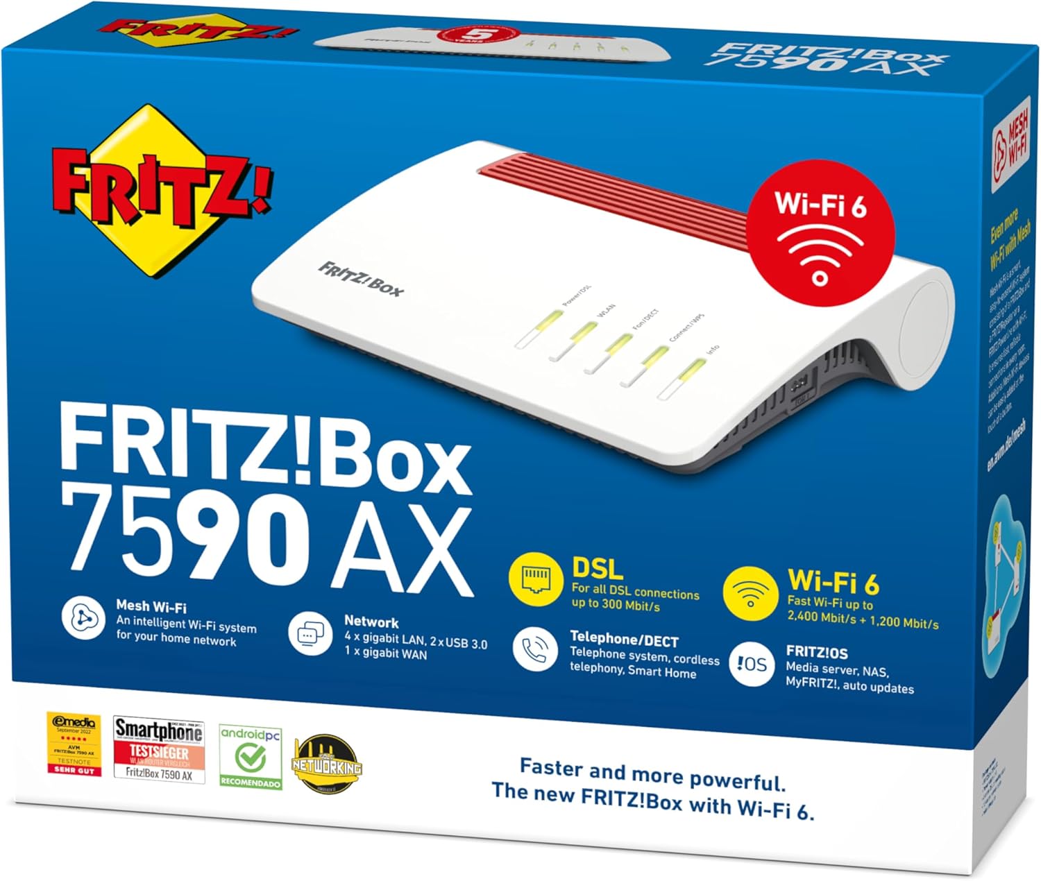FRITZ!Box 7590 AX Exclusive Edition (Wi-Fi 6 DSL-Router 2.400 MBit/s (5GHz) & 1.200 MBit/s (2,4 GHz), inklusive SanDisk USB-Stick, WLAN Mesh, DECT-Basis, deutschsprachige Version)