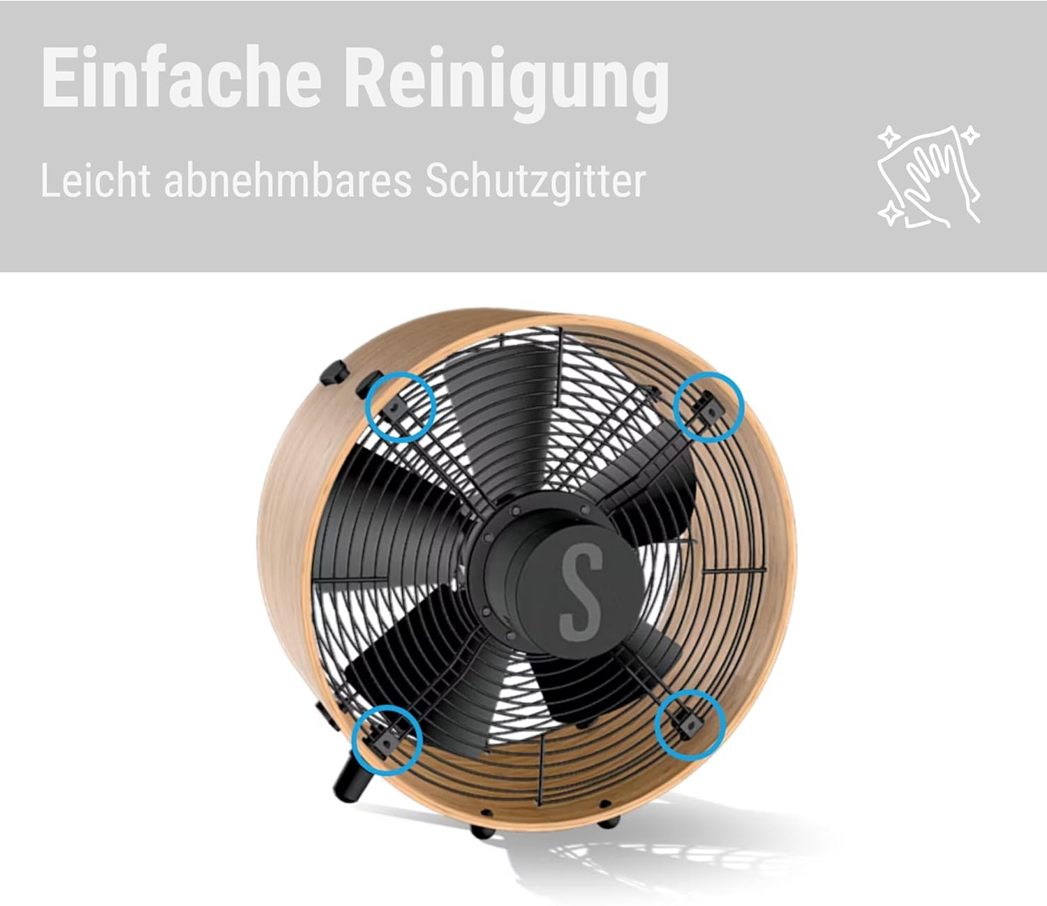 Stadler Form Ventilator Otto, aus Bambus, mit 3 Geschwindigkeiten, ideal im Sommer und fürs Schlafzimmer, Wohnzimmer und Büro geeignet, einfache Reinigung, 50 Watt