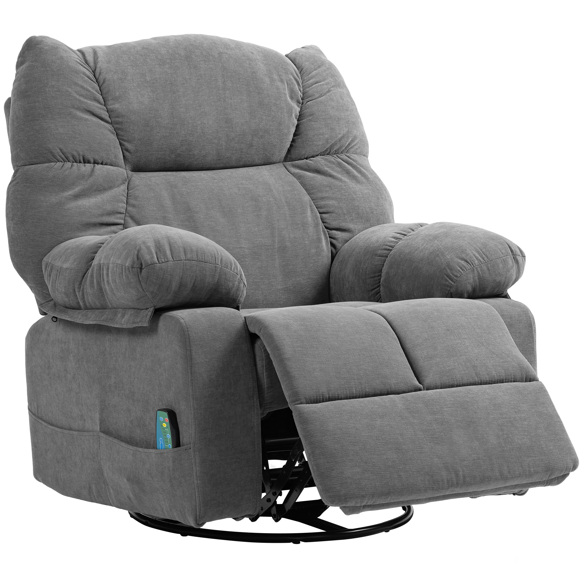 Relaxstoel met Massage- en Ligfunctie, Draaibare Massagestoel, 4 zijzakken en Afstandsbediening, Donkergrijs
