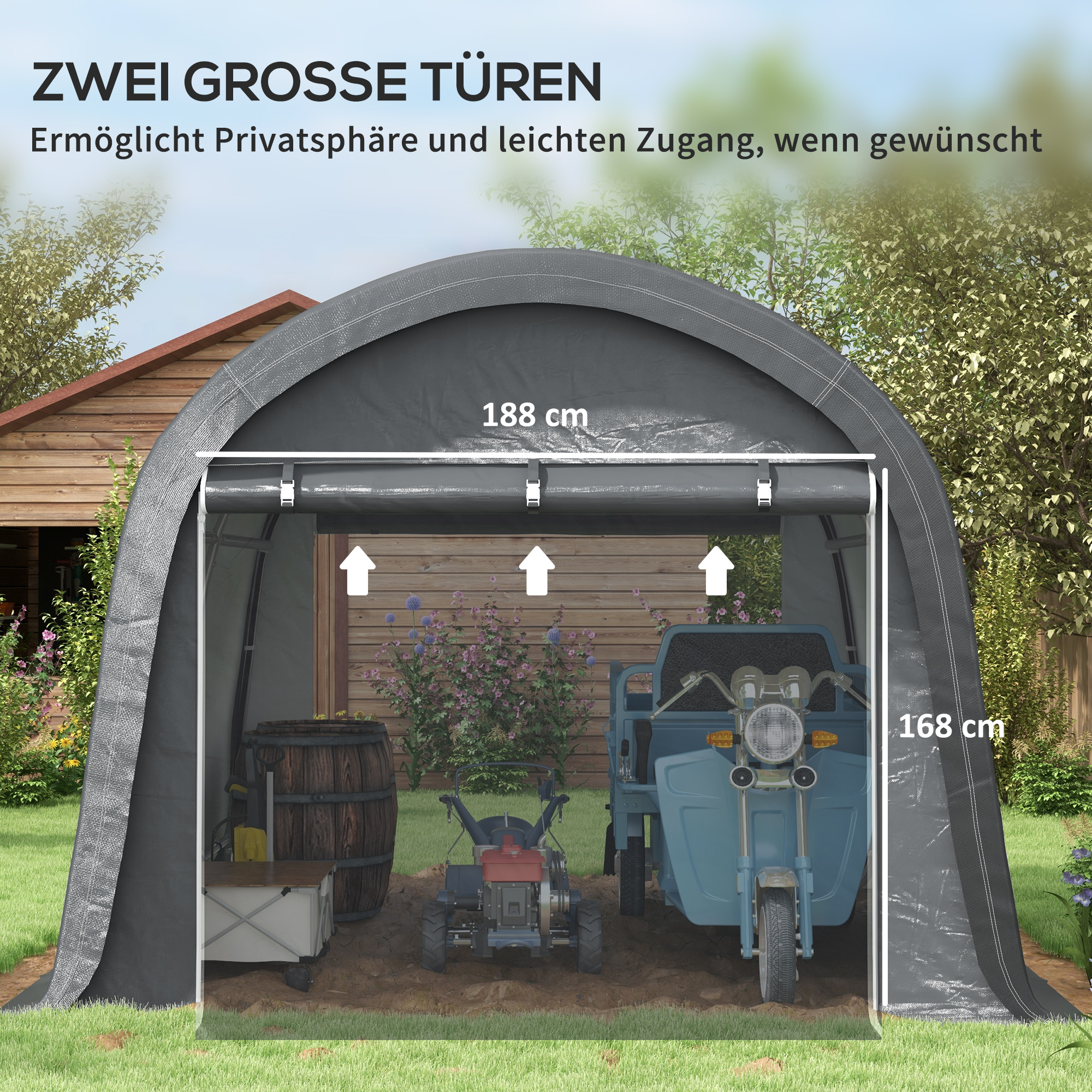 Outsunny Opslagtent met stevig stalen frame, grote deuren, 3x3m, Grijs