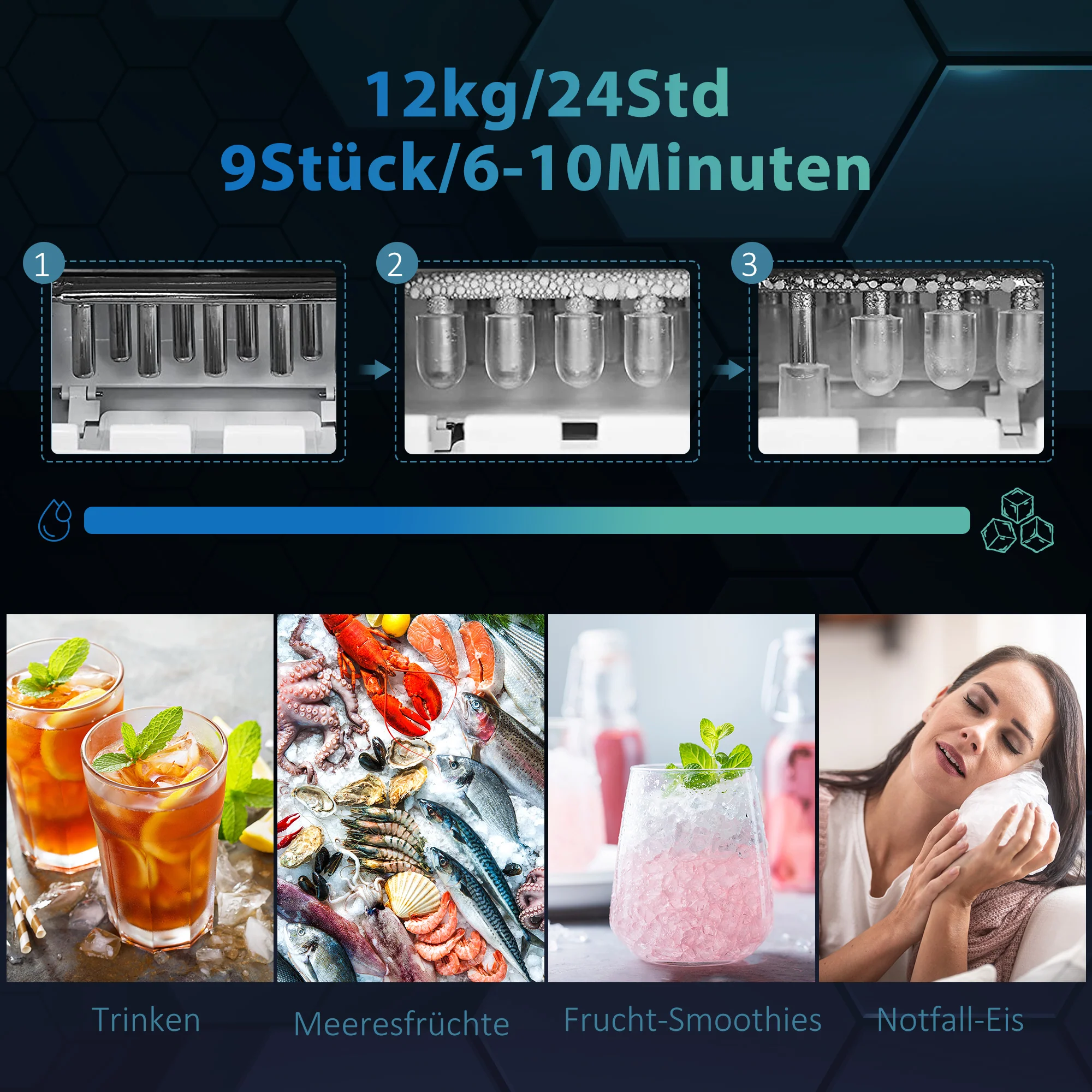 HOMCOM IJsblokjesmachine IJsblokjesmaker Ice-Maker, Timerfunctie, 25,2 cm x 38,9 cm x 36,3 cm, Zilver