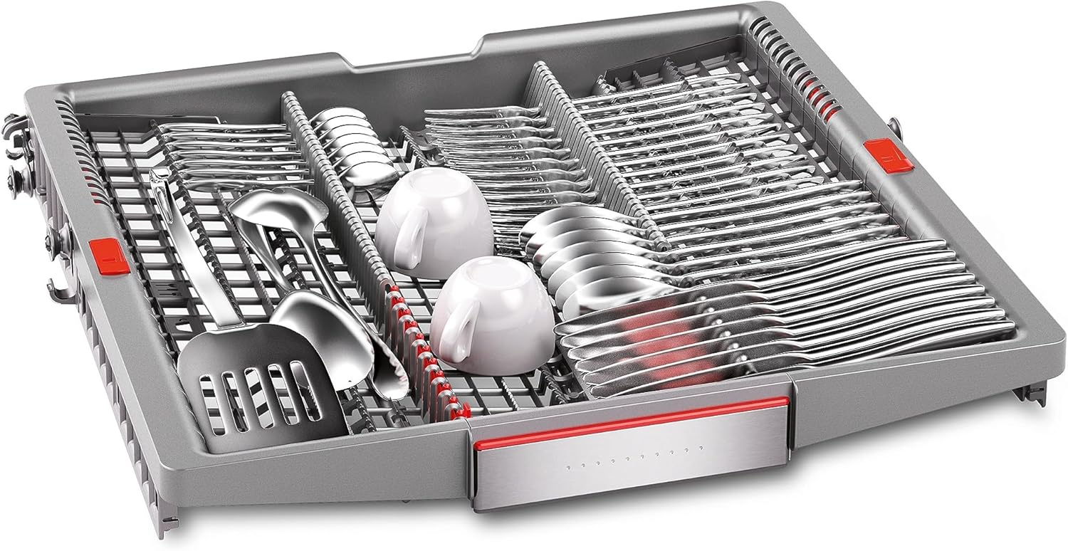 Bosch SMU4ETS08E, Serie 4, Smarter Unterbau-Geschirrspüler 60 cm, Besteckkorb, Spülmaschine mit Programmassistent, besonders Leise, höhenverstellbarer Oberkorb, Automatische Türöffnung, Edelstahl