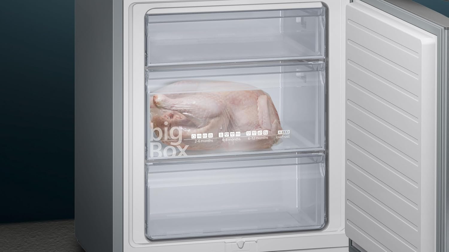 SIEMENS KG39EAICA iQ500 Kühl-Gefrier-Kombination, 201 x 60 cm, 249 L Kühlen + 94 L Gefrieren, LowFrost seltener abtauen, LED-Beleuchtung gleichmige Ausleuchtung, BigBox Platz für groes Gefriergut