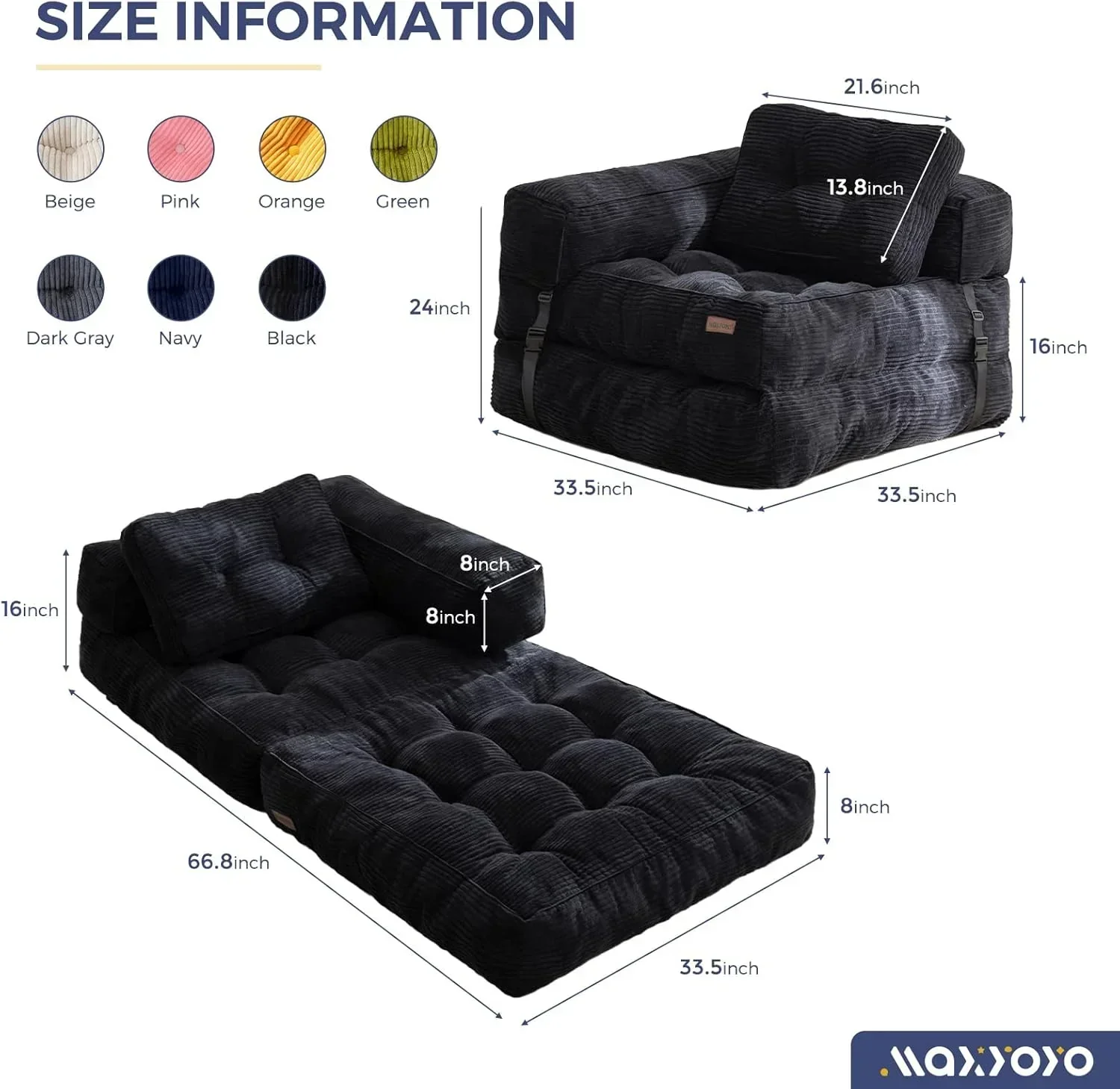 Folding Sofa Bed L-Shaped Convertible Sofa Bed with Armrests and Pillows