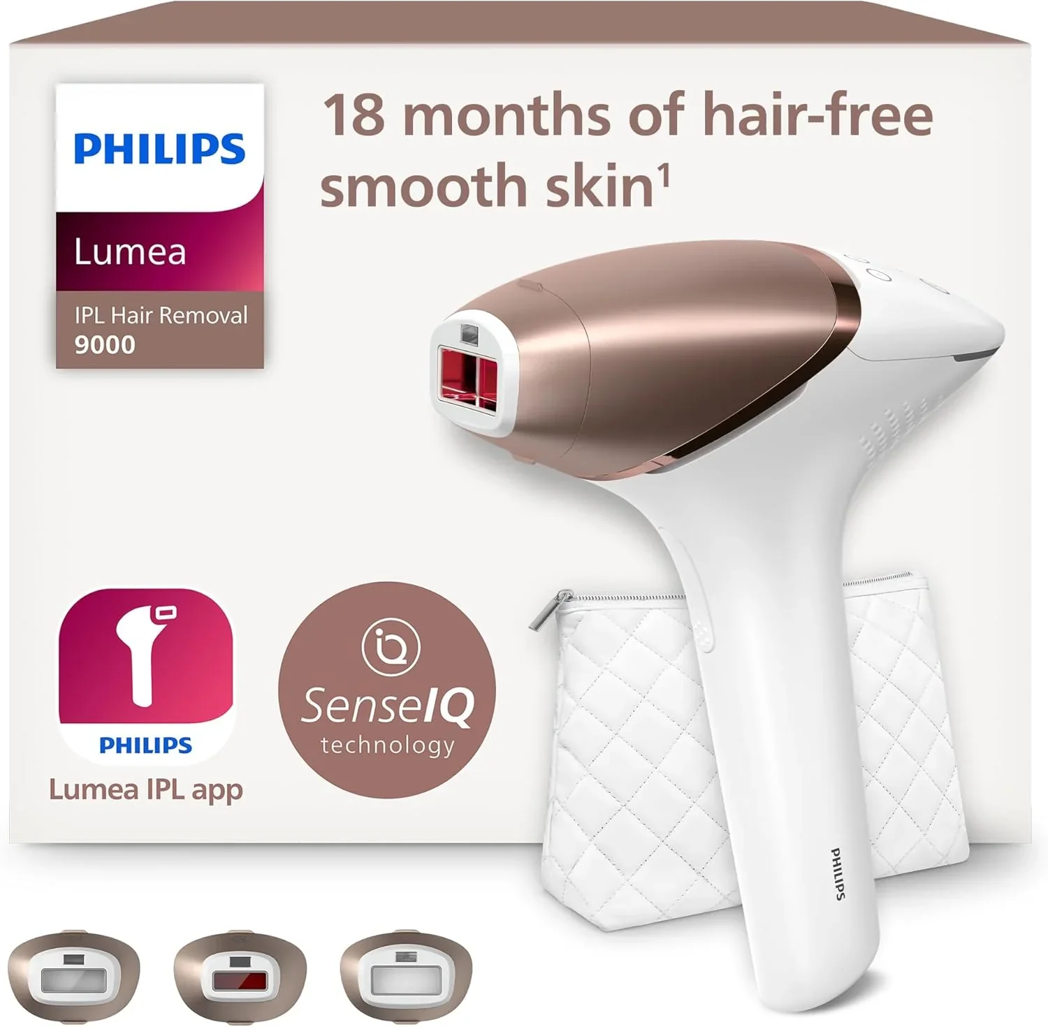Philips Lumea IPL Haarentfernungsger?t 9000 Series �C Haarentfernungsger?t mit SenseIQ Technologie, 3 Aufs?tze f��r K?rper, Gesicht und Pr?zision, kabellos (Modell BRI955/00)