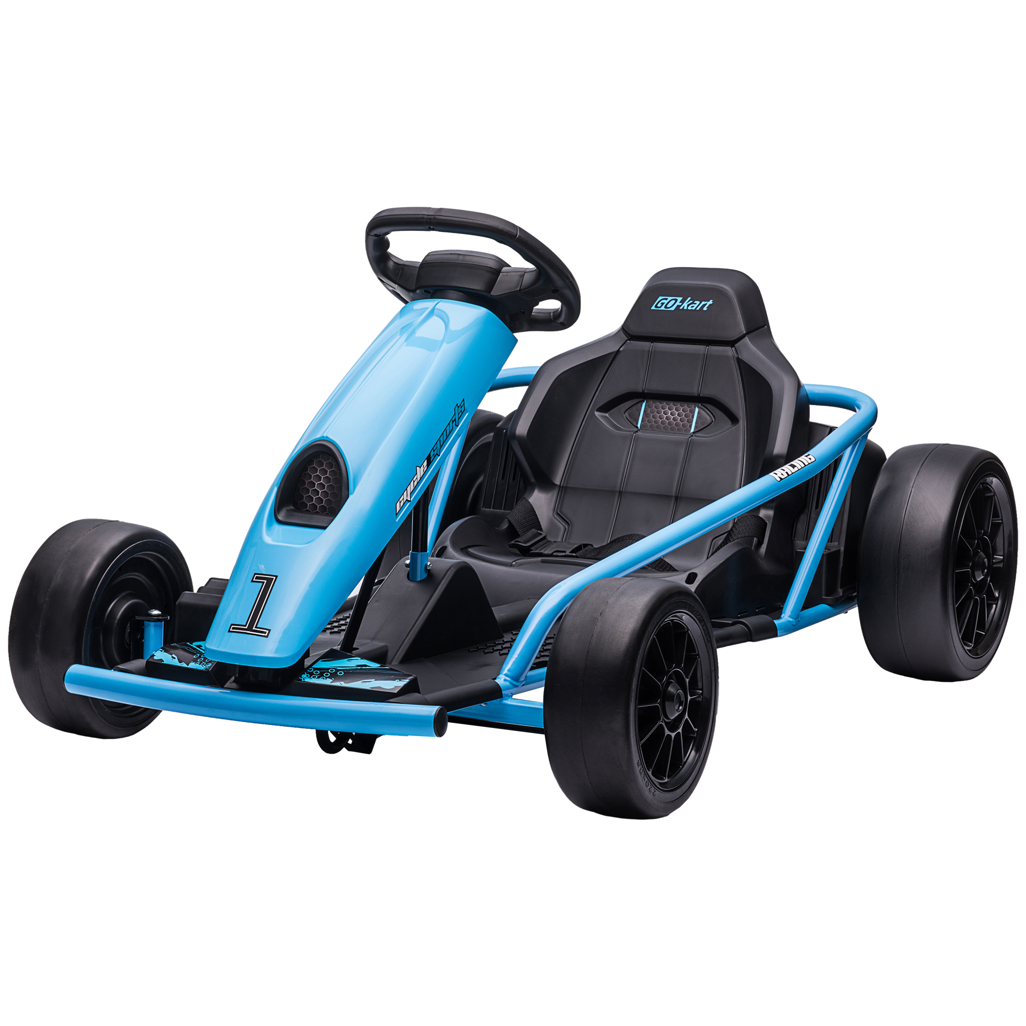 Elektrische Go-kart voor Kinderen, Driftfunctie, Claxon, Muziek, Veiligheidsgordel, Soft-Start, Blauw/Zwart