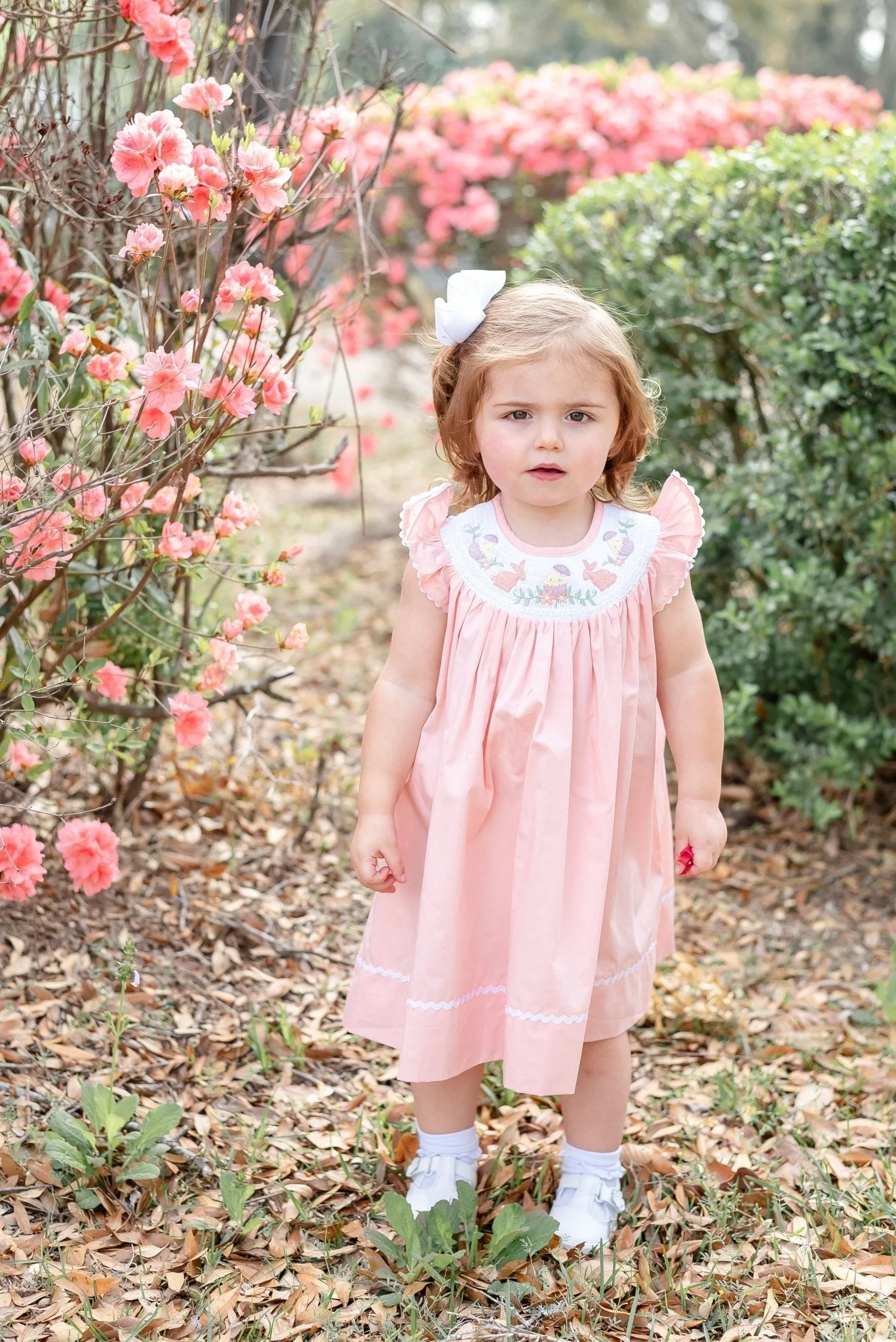 Light Pink Bunny Smocked Bishop Dress