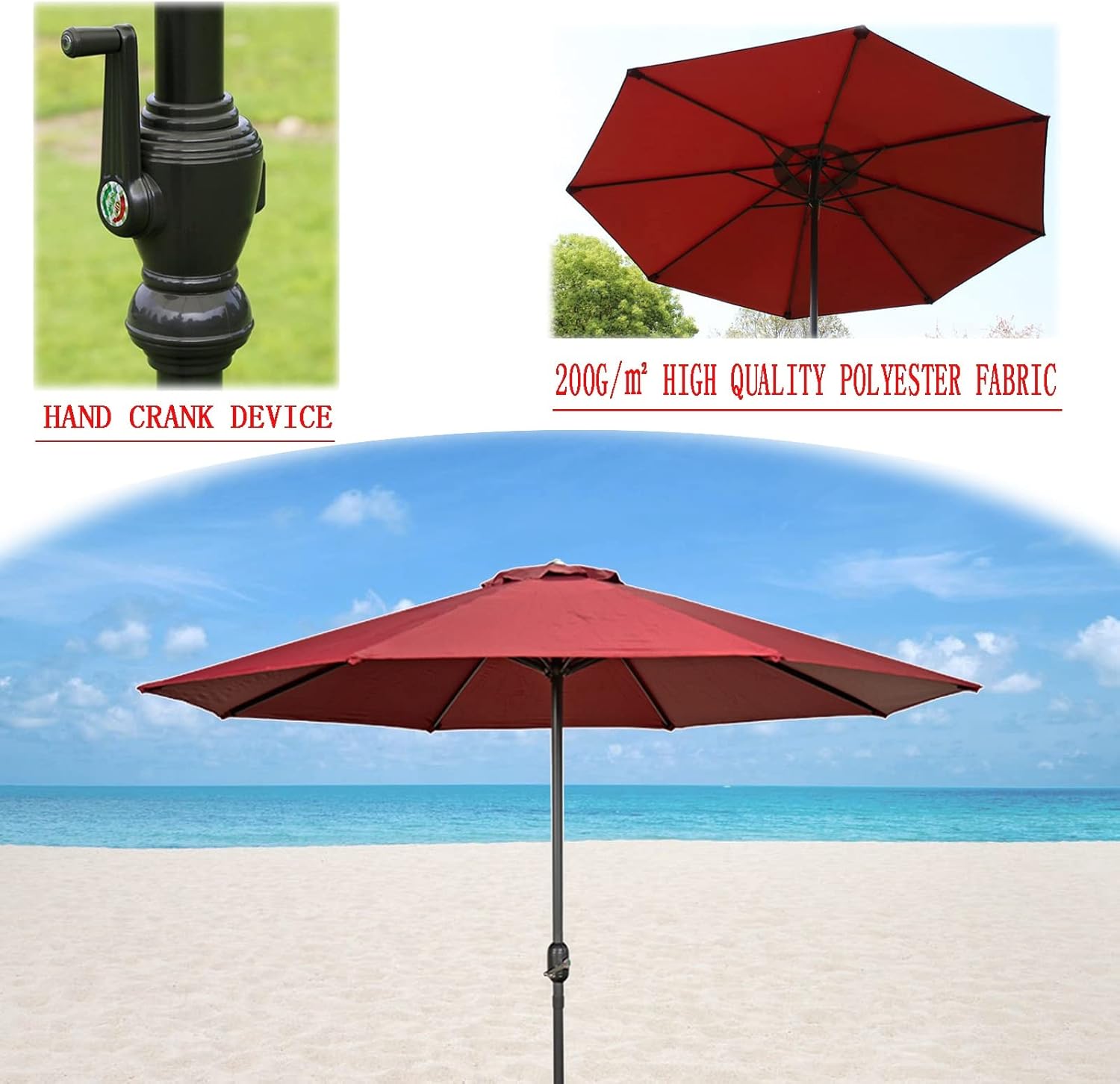 Wasserdichte Terrassen-Sonnenschirmabdeckung, Sonnenschutz für den Außenbereich, Rot, Grün, Beige, Khaki, Braun, mit Kurbelgriff, ohne Fuß, für Strände, Straßencafés, Gartenschirm, Sonnenschirm, 2,7 m