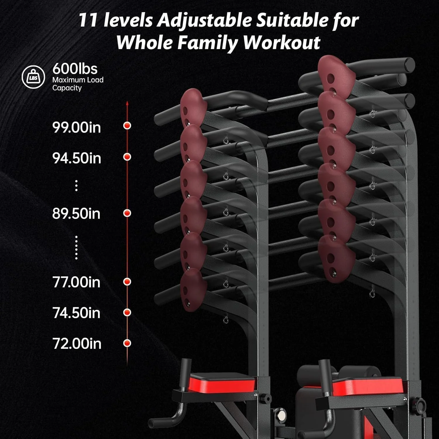 Power Tower Dip Station, Pull-Up Bar, Supine Board, Adjustable