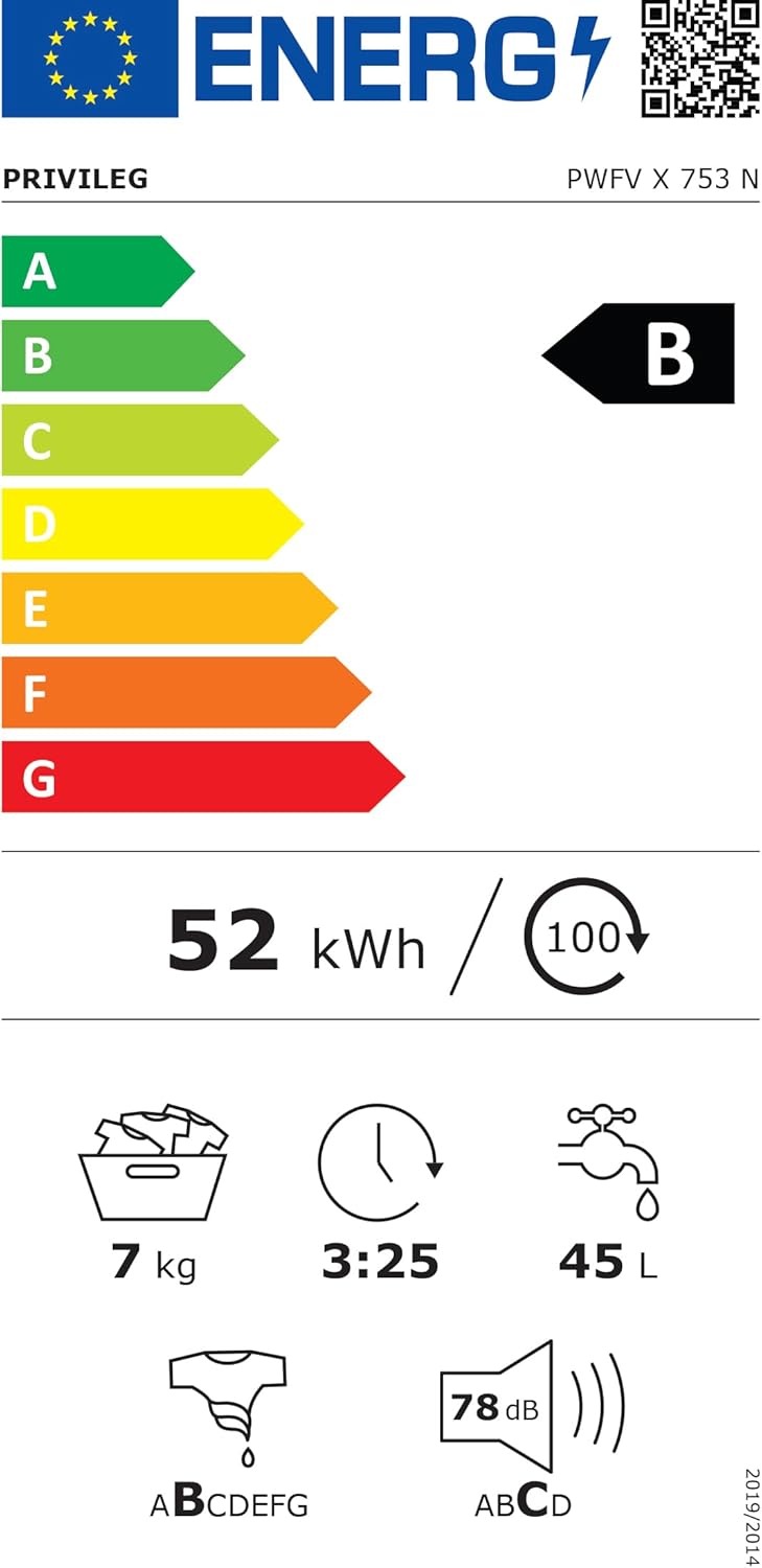 Privileg PWFV X 753 N Waschmaschine Frontlader/1400 U/min/7 kg/EEK B/Push & Go Steam/Schnell 20°/40°/60°, Express 30', Kurz 45'/Inverter-Motor/Mehrfachwasserschutz/Water Balance Plus