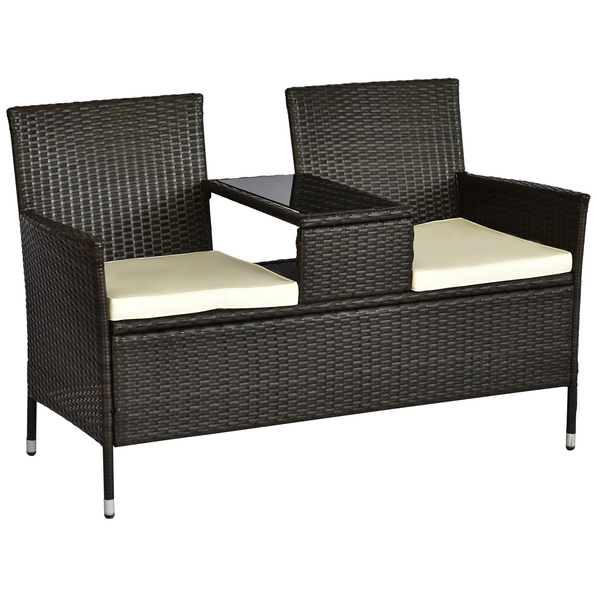 Poly-rotan tuinbank met tafel tuinbank bank 2-zits staal bruin