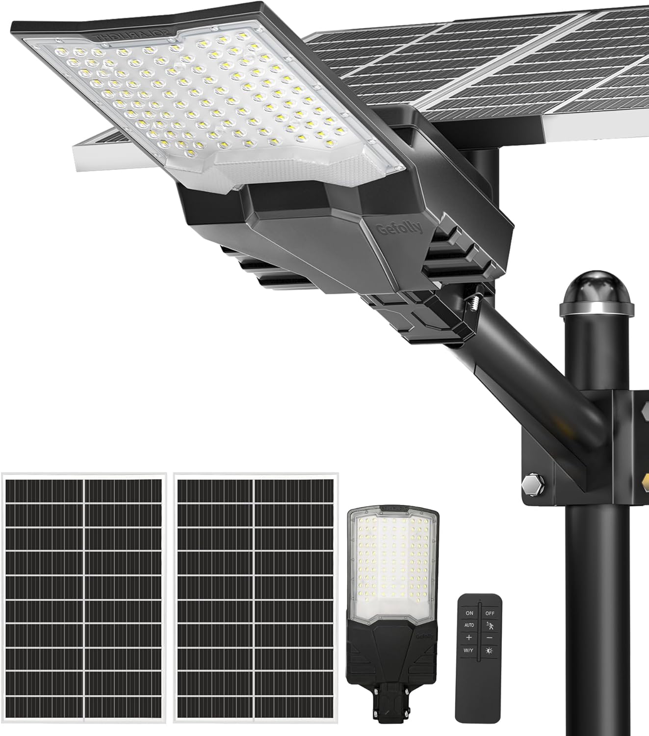 Gefolly SL-9000W Solar Straßenlaterne für Außen, Solarlampen mit Fernbedienung, 6500K Solarleuchten Dämmerung bis zum Morgengrauen IP67 Wegeleuchte im Freien für Gärten Garage