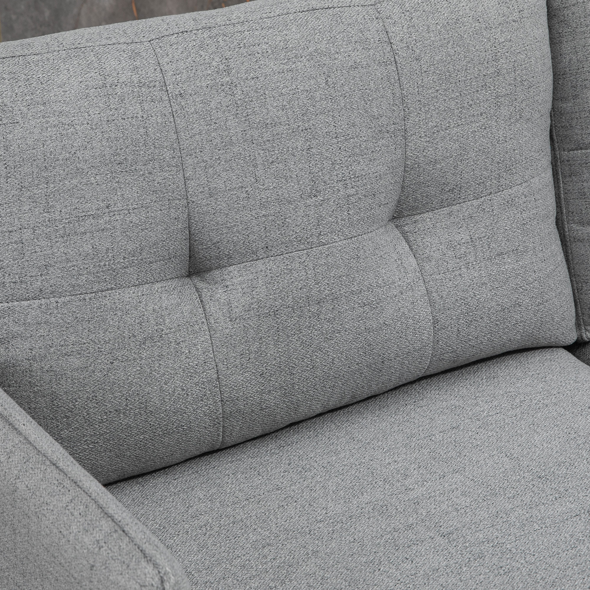 2-zitsbank in retro-design, met knoopstiksels, linnenlook, lichtgrijs+zwart+goud