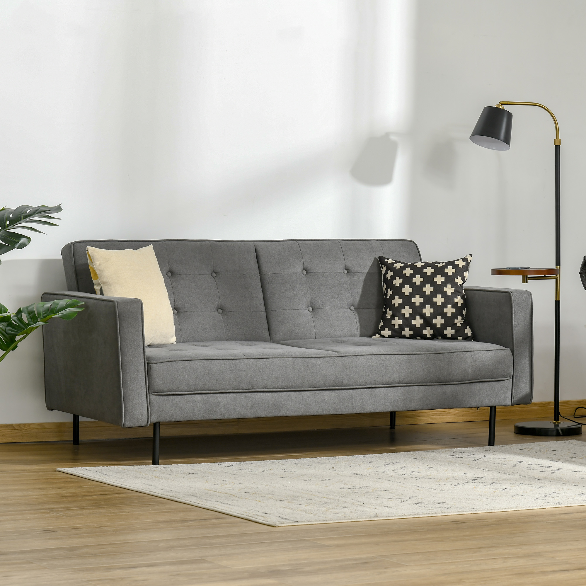 slaapbank 3-zits slaapbank stof sofa met slaapfunctie slaapbank met bed box hoek verstelbaar vintage eucalyptus hout katoen grijs