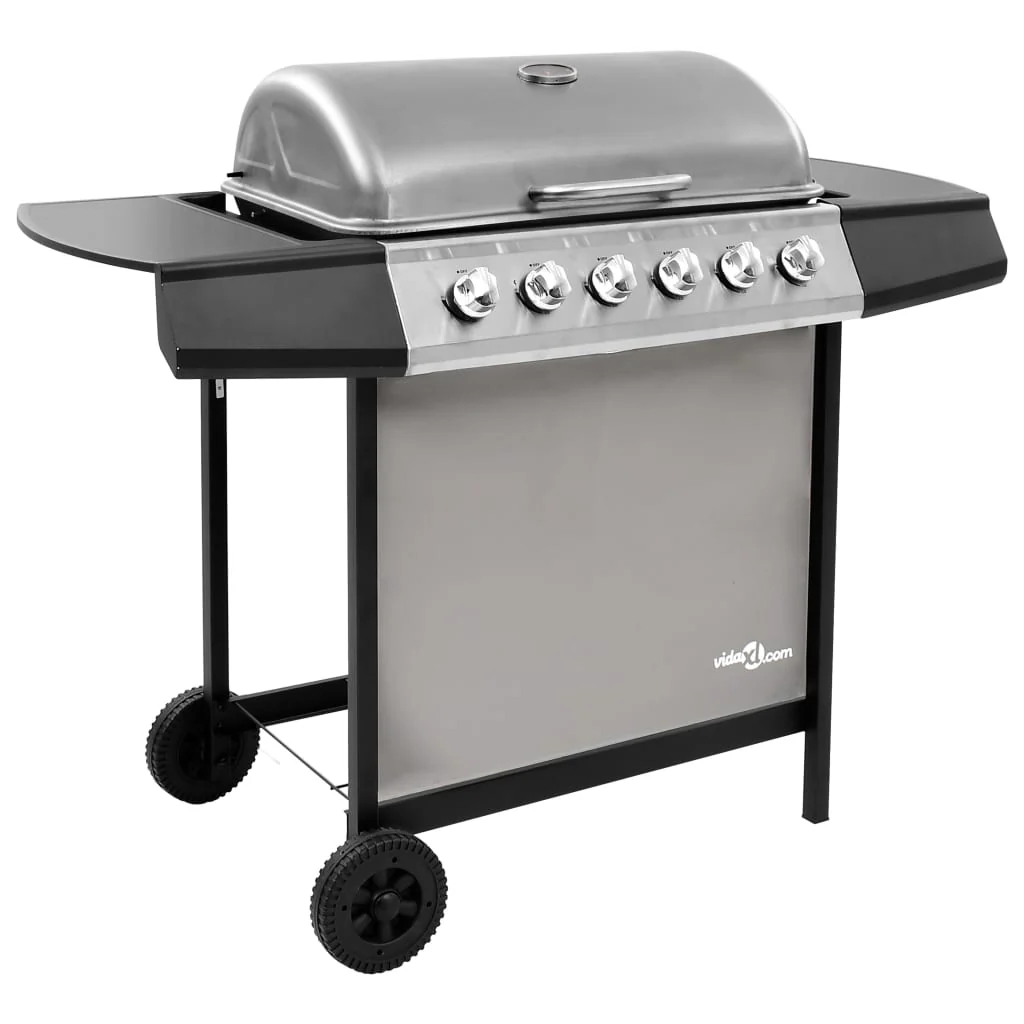 Grill gazowy 2025 z 6 palnikami, czarno-srebrny V0288