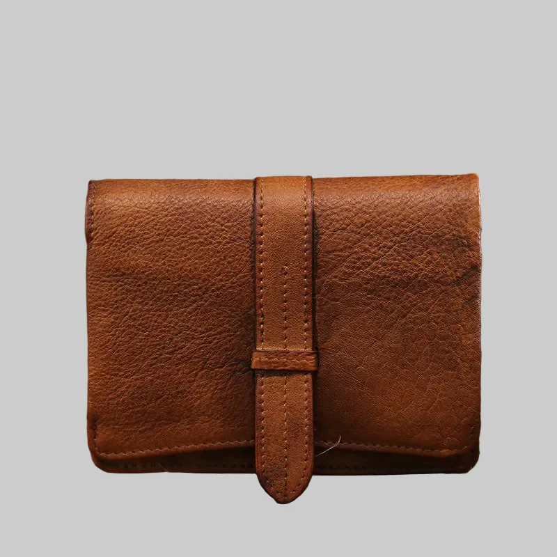 Personalized Full-Grain Leather Bifold Wallet with Strap Closure