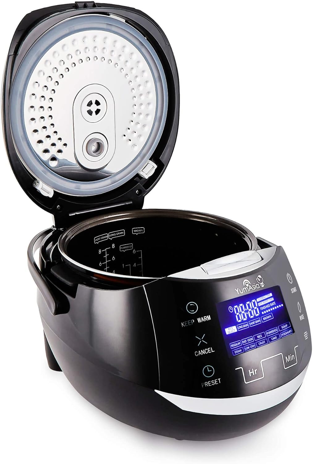 Yum Asia Sakura Reiskocher mit Keramikschale und Advanced Fuzzy Logic (8 Tassen, 1,5 Liter), 6 Reiskochfunktionen, 6 Multikocherfunktionen, Motouch LED-Display, 220-240V EU (schwarz und silber)