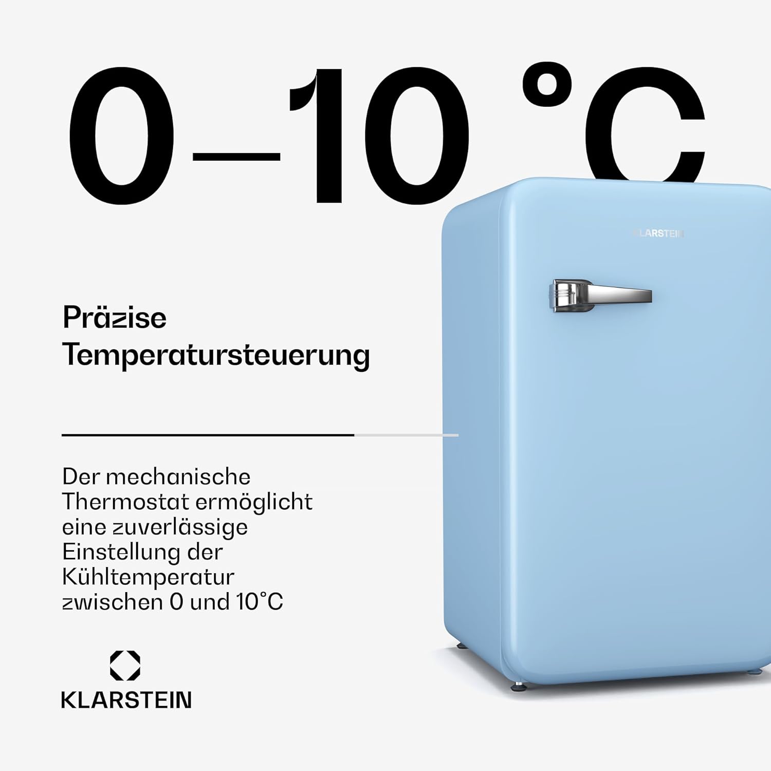 Klarstein Audrey Evo 112L Retro Mini-Kühlschrank - Leise 40 dB, Flexibel Mit Wendetür & Verstellbaren Füßen, Kompakter Kleiner Kühlschrank Für Schlafzimmer & Büros, Blau