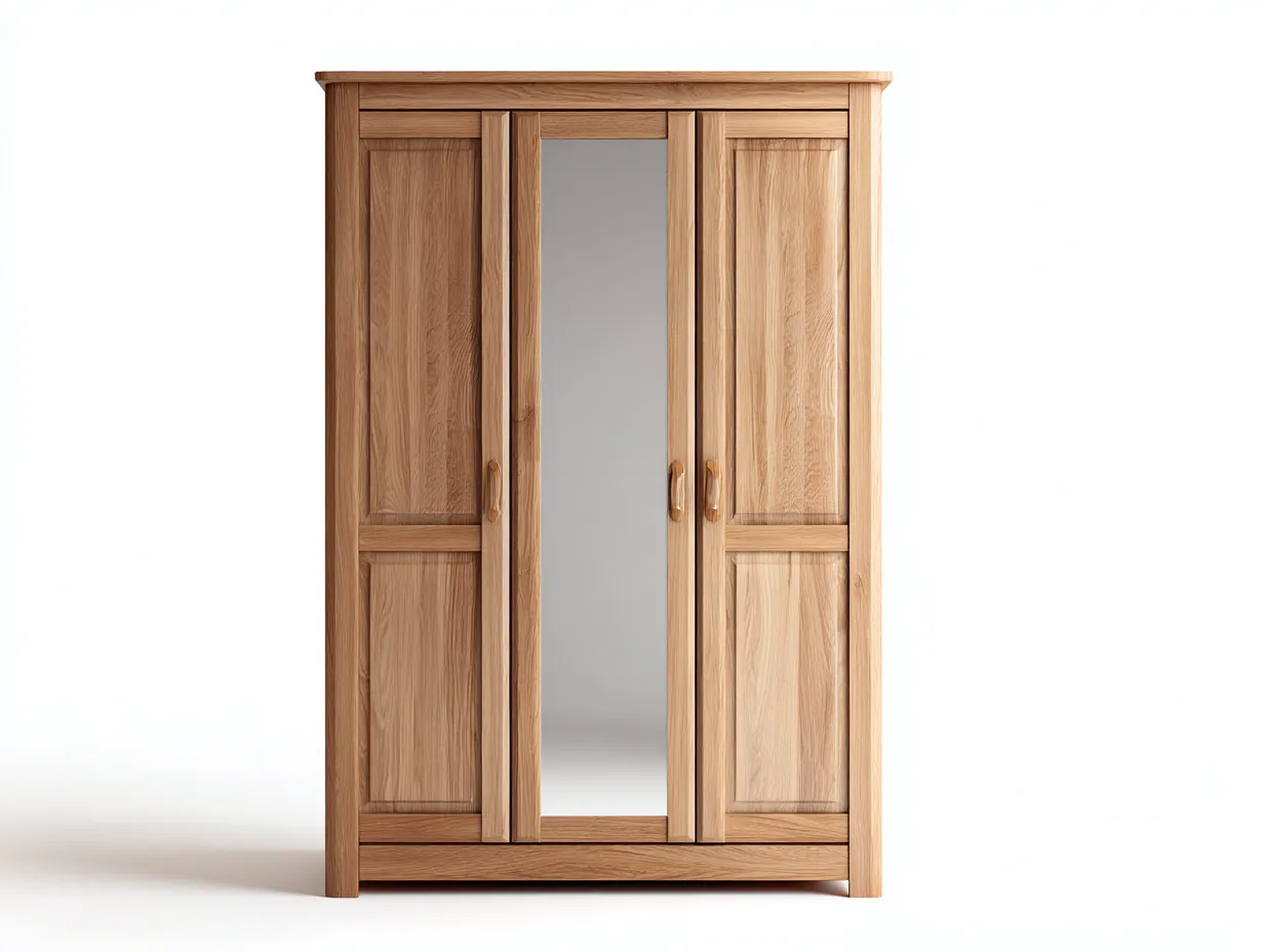 Kleiderschrank-Holz-Spiegel-138x60x200 cm-Natur-Modernes Design