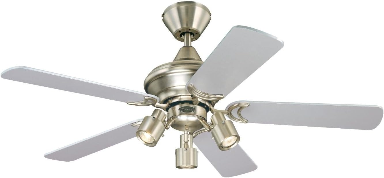 105 cm Deckenventilator Kingston 72114 mit drei Leuchten und fünf Flügeln, Ausführung in gebürstetem Aluminium