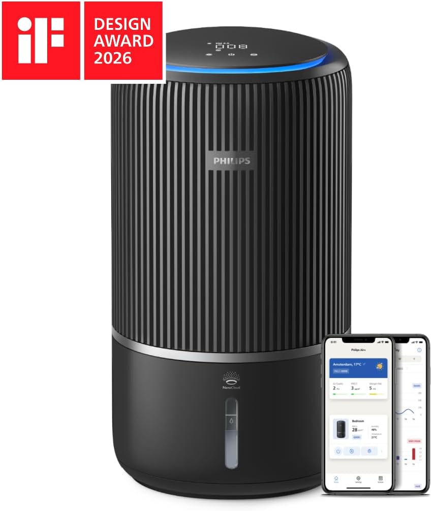 Philips 3400 Serie 2-in-1-Luftreiniger und -Luftbefeuchter, HEPA NanoProtect + Aktivkohlefilter, hygienische Luftbefeuchtung mit 650ml/h, CADR 300m³/h für 78 m² (AC3421/13)
