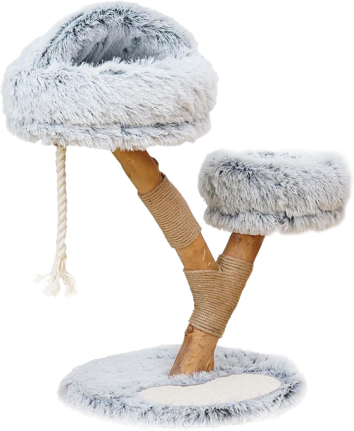 Fudajo Designer Krabpaal in Takontwerp 130 cm hoog, Kattenkrabpaal met Pluche en Sisal, Klimboom voor Katten, Kattenboom met Hanggemat