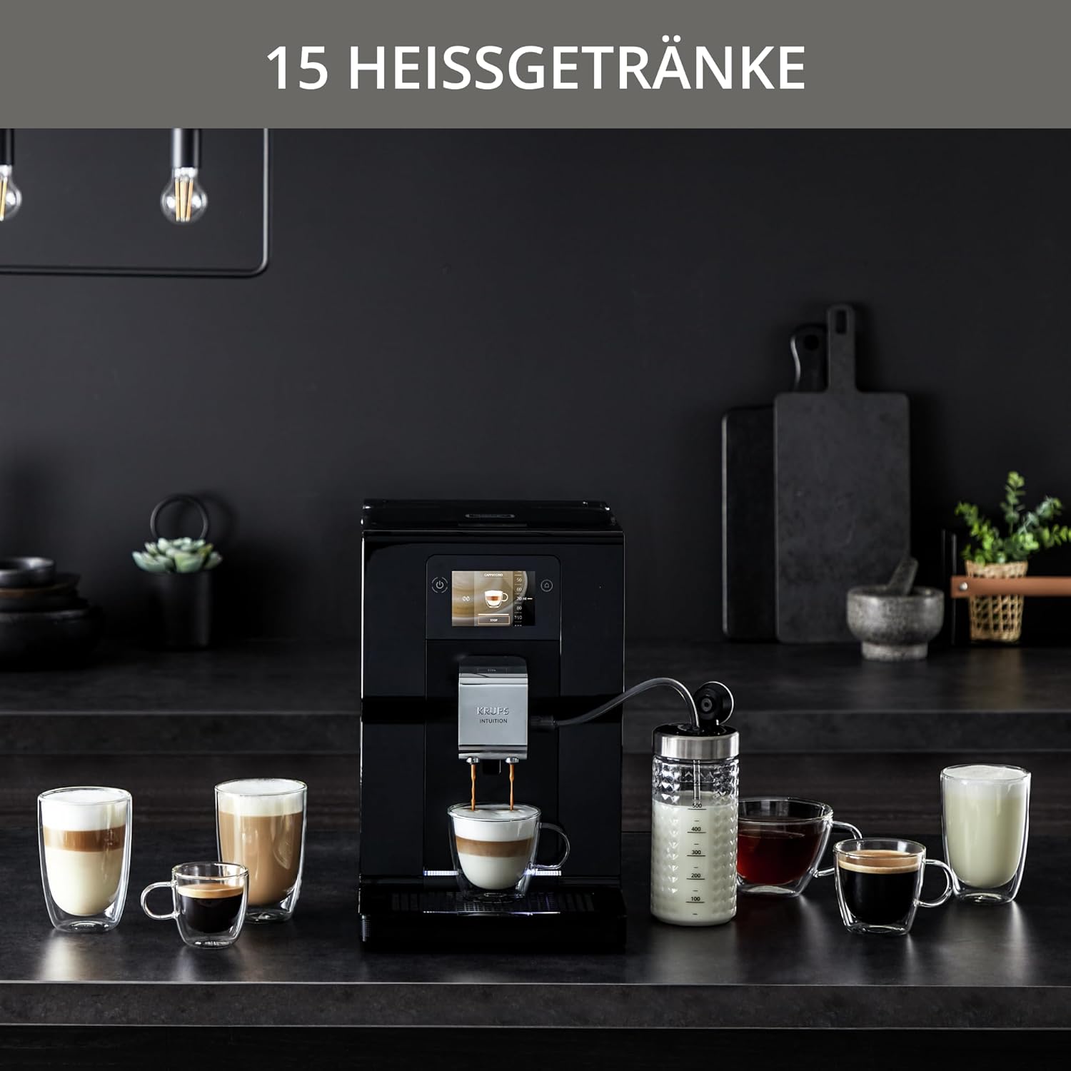 Krups Intuition Preference Kaffeevollautomat mit Milchschlauch, 11 Getränke, Personalisierung, 2-Tassen-Funktion, Kaffeemaschine, Schwarz, EA872810