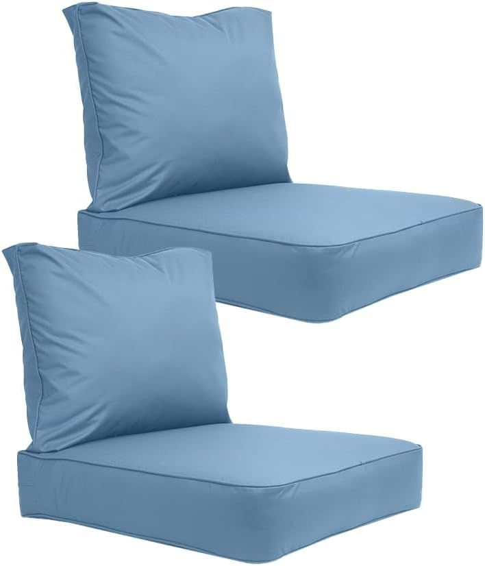 Sky Blue Outdoor Seat Cushion Set for Patio Furniture - Water Repellent, Pack of 2
