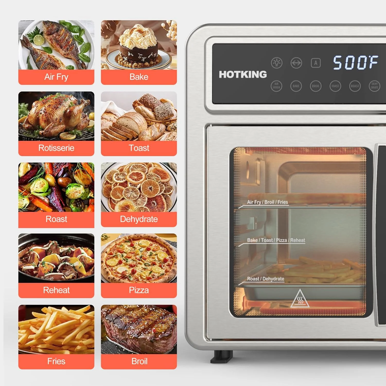 HotKing Dual-Zone Air Fryer Toaster Oven Combo, 28 QT Extra Large, Non Toxic Stainless Steel