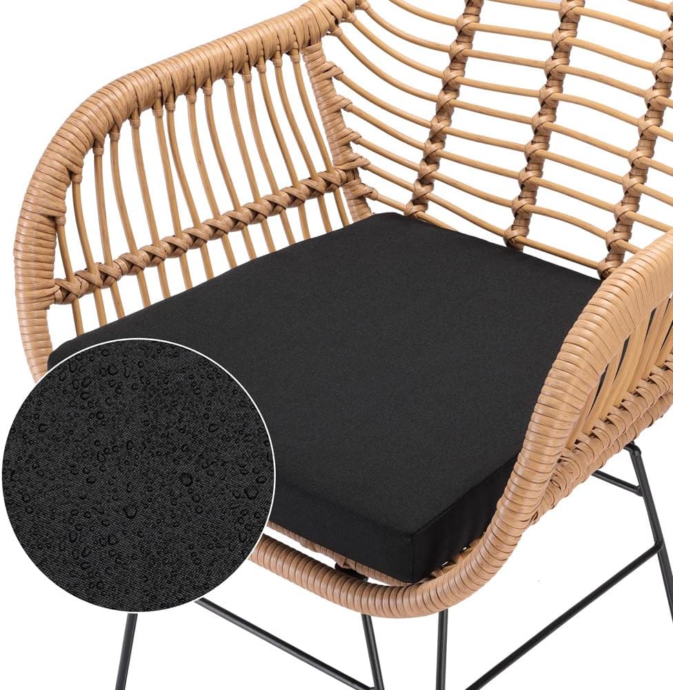 Casaria® Balkonset 3 teilig 5cm Auflagen Wetterfest 5mm Sicherheitsglasplatte Höhenverstellbar Rattan Look Outdoor Terrasse Balkon Gartenmöbel Korbsessel