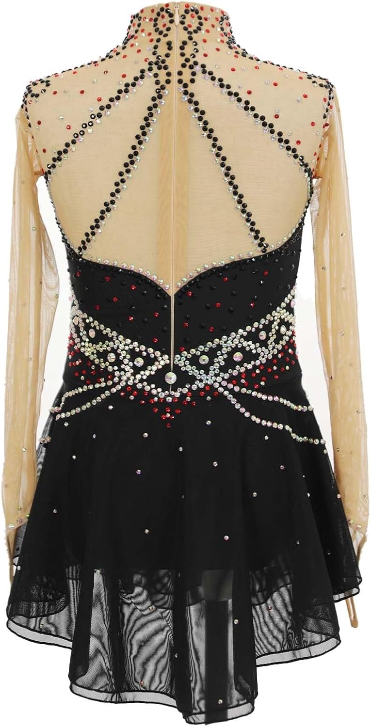 Eiskunstlauf-Wettkampfkleid For Mädchen, Reißverschluss-Design, Damen-Team-Eistanz-Outfit Mit Glitzernden Strasssteinen