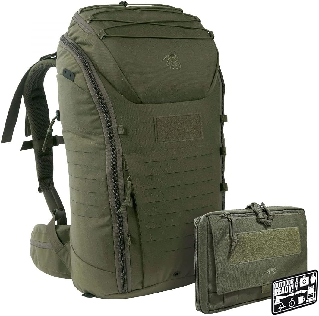 TACWRK x Tasmanian Tiger TT Modular Pack 30 Oliv + Tasmanian Tiger TT EDC Pouch Rubber Fun Patch - Bundle 30L Trekking-Rucksack + Organizer Zusatz-Tasche + Rubber Morale Patch