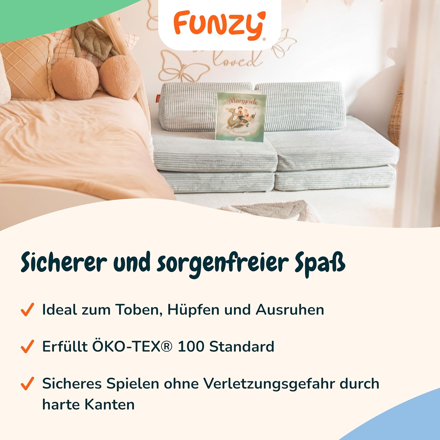 Funzy Mini Spielsofa für Kinder - Unser Mini für kreatives Spielen, Modulare Spielcouch, Waschbarer Bezug, Robust und Langlebig, Oeko-TEX 100 Zertifiziert mit 3 Jahren Garantie, Cord Salbei Grün