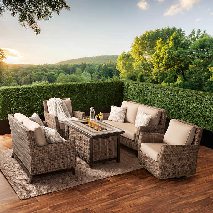 2026 Nuevo conjunto de muebles de exterior de 5 piezas con fuego Agio para patio
