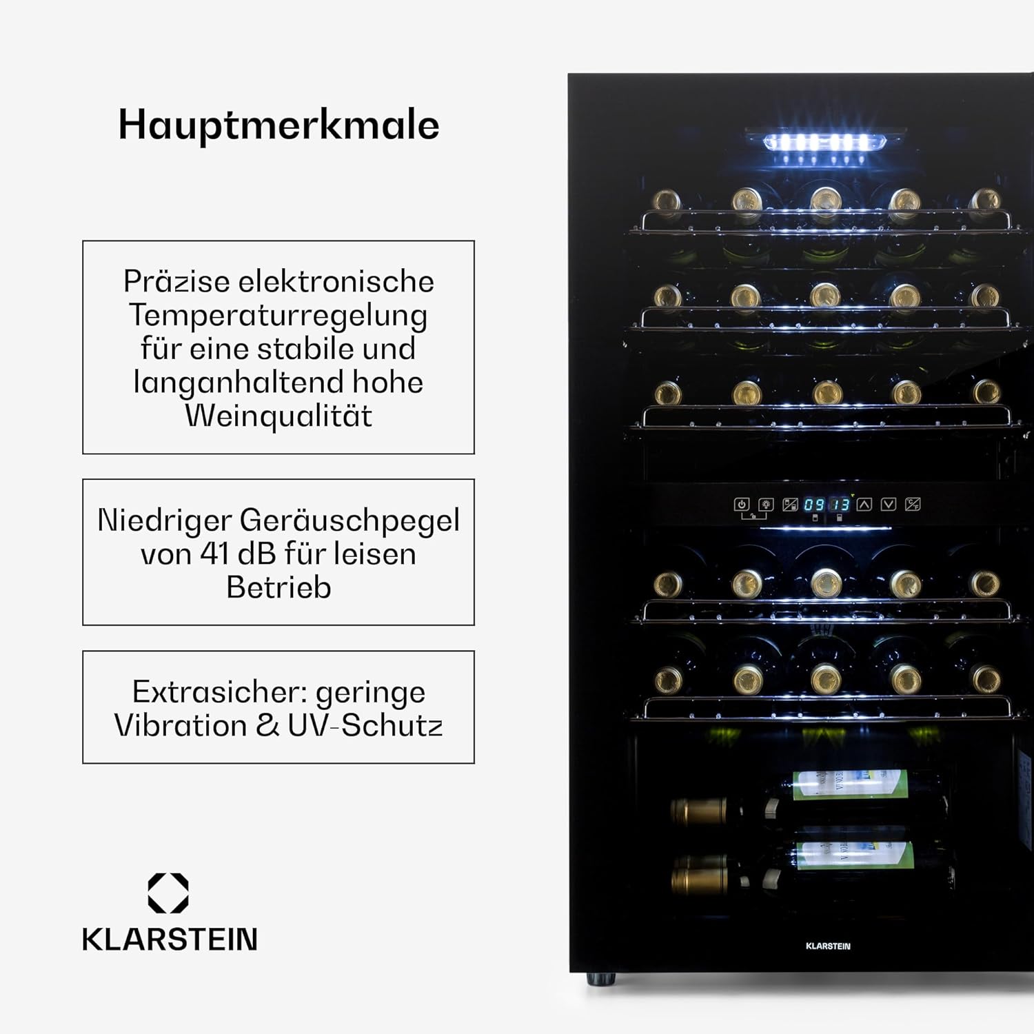 Klarstein Weinkühlschrank, 2 Zonen Getränkekühlschrank Klein, Freistehender Kleiner Weinschrank 80L, Wein-Kühlschrank mit Glastür, Indoor/Outdoor Flaschenkühlschrank, Wine Fridge 29 Flaschen