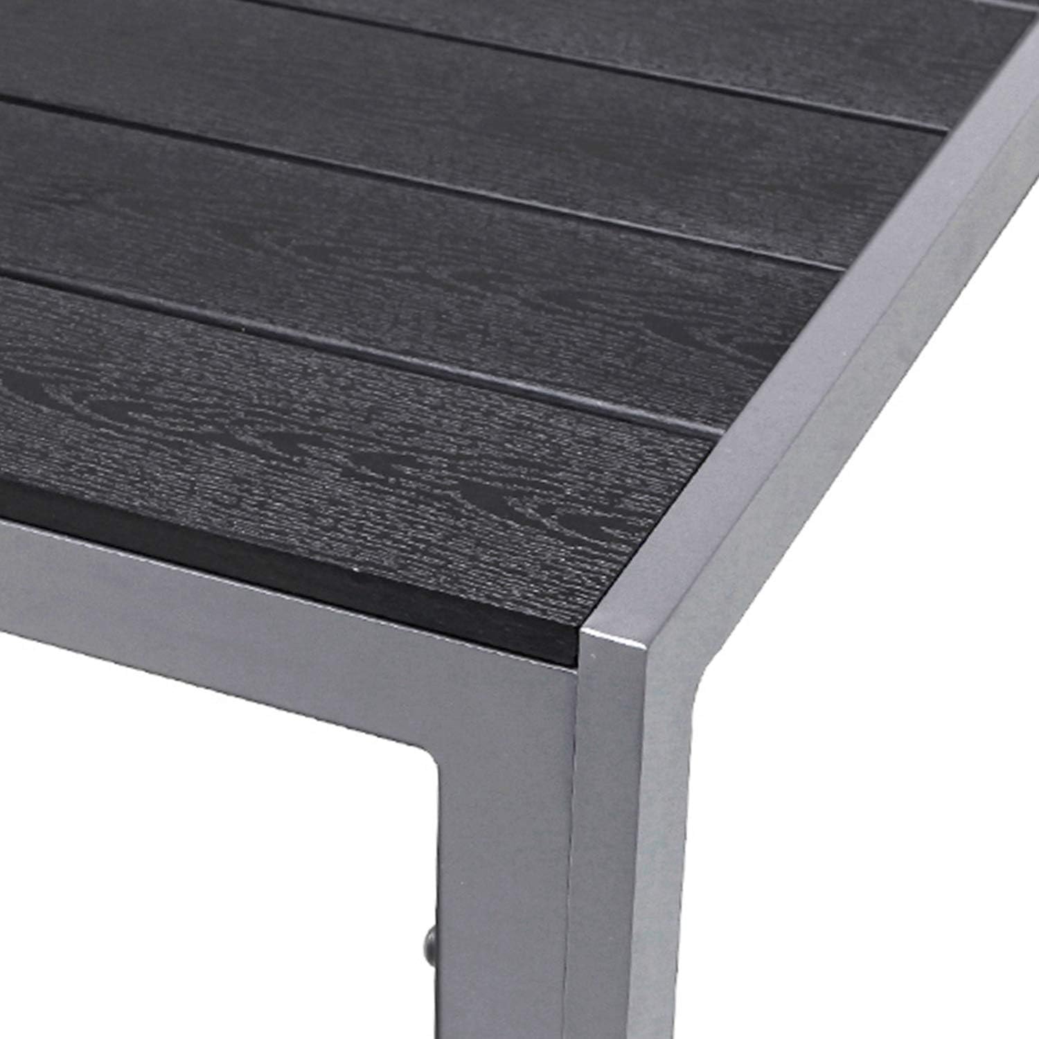 Schöner Aluminium Gartentisch Non Wood Esstisch Gartenmöbel Tisch Silber/Schwarz Holzimitat wetterfest 150x90x74cm