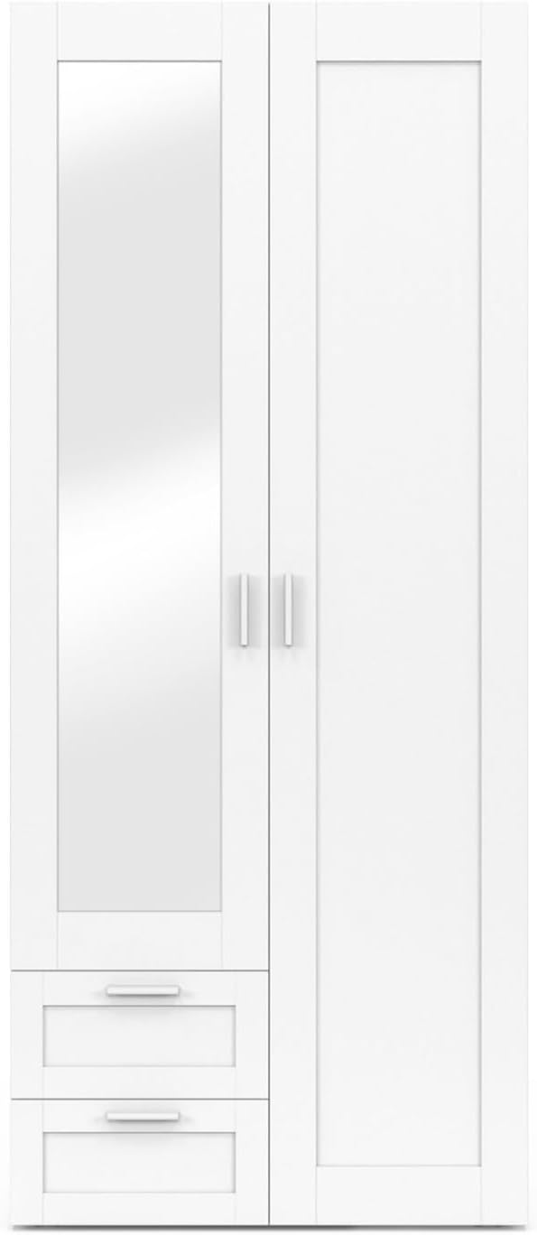 IDMarket - VITO 2-door wardrobe white 80 cm with 2 drawers, mirror and shelves