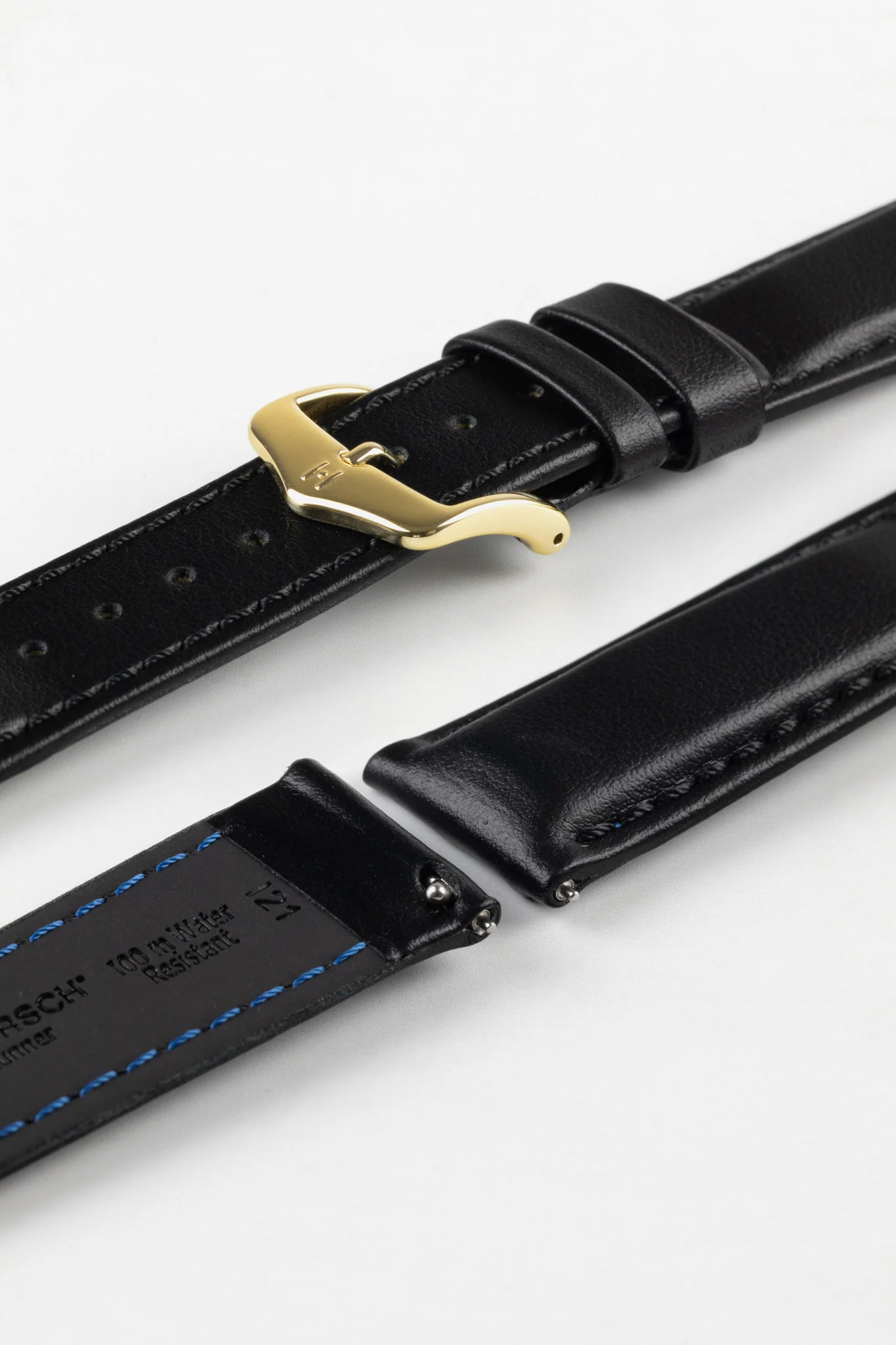 Hirsch RUNNER Water-Resistant Calf Leather Watch Strap in BLACK