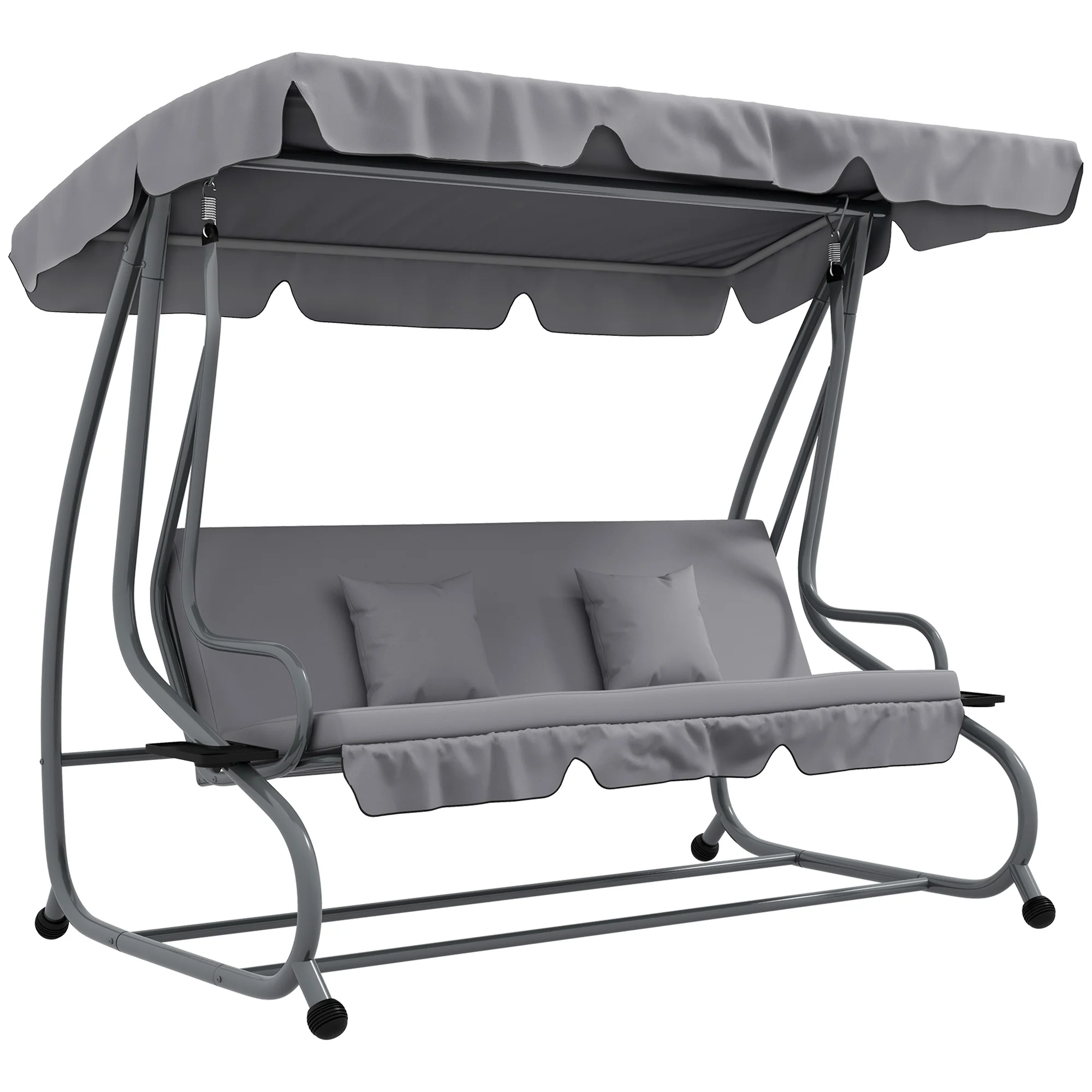 Outsunny 2-in-1 Hollywoodschommel met Ligfunctie, Verstelbaar Dak, tot 340 kg, Staal, 200x120x164 cm, Grijs