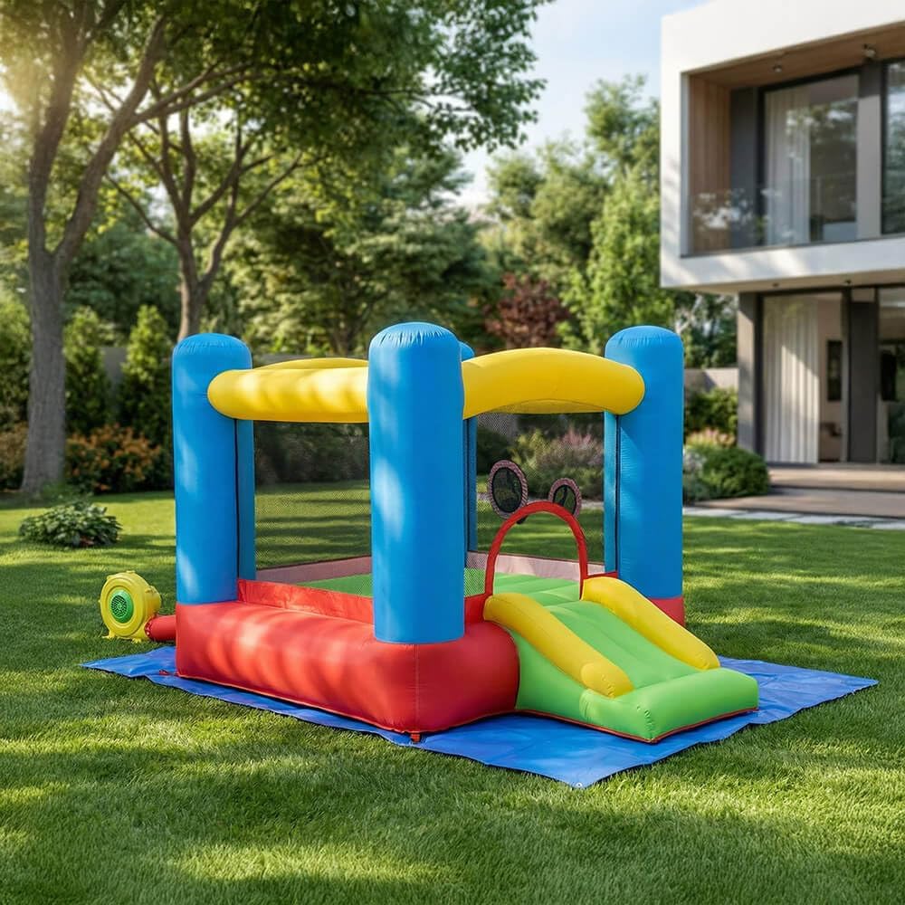 Home Deluxe - Aufblasbare Hüpfburg FABI - 185 x 255 x 160 cm - inkl. Gebläse und Zubehör, UV-Beständig I Spielburg Springburg Hüpfschloss
